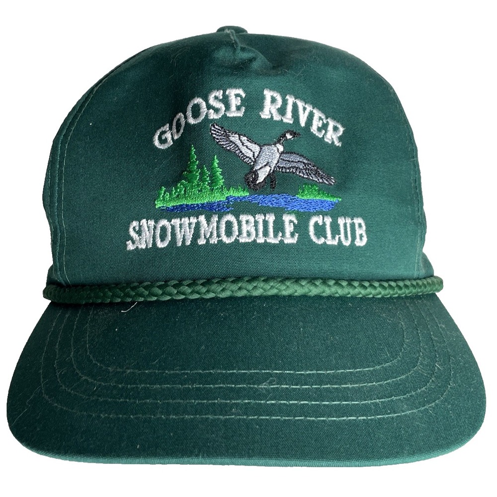 Goose River Snowmobile Maine Club Green Hat Cap Snapback Rope Embroidered